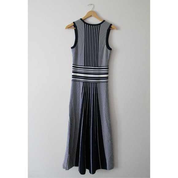 Hugo Boss Silbiana Stretch Maxi Dress Grey Fantasy Navy Blue White Size Medium - Picture 4 of 6